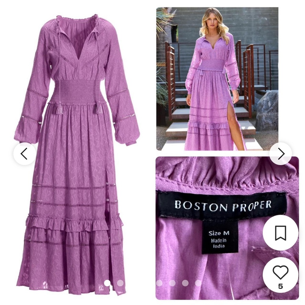NWT Boston Proper Purple Long Sleeve Ruffle Hem Maxi Dress Womens Size M